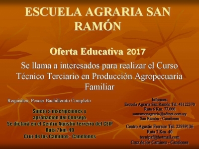Se abrieron las inscripciones para la Tecnicatura en Producción Agropecuaria Familiar